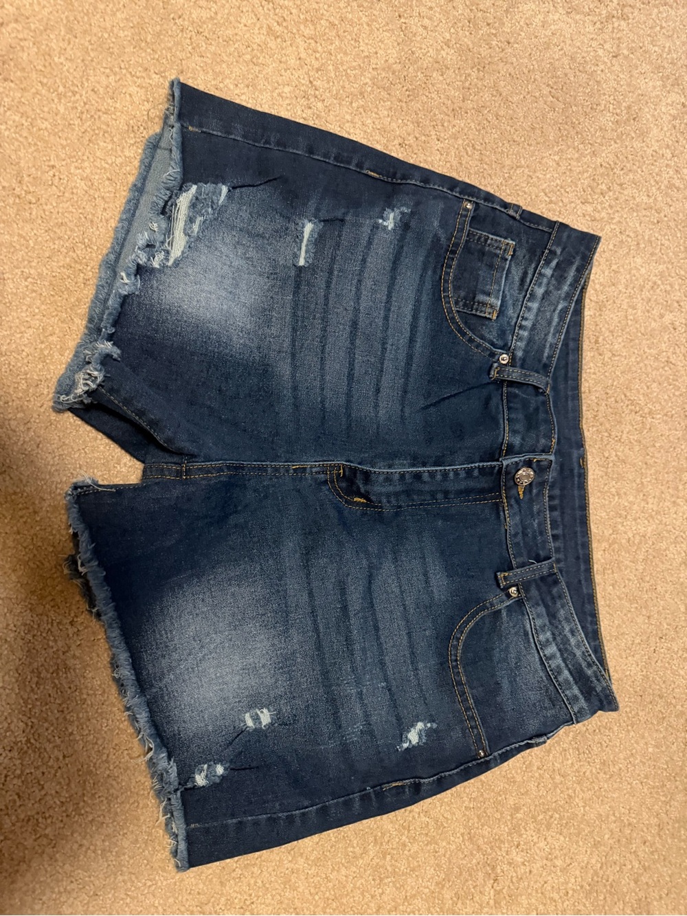 Dark Wash Distressed Denim Shorts - Blue